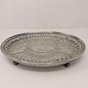 Vintage Leonard Silverplate‎ Pierced Oval Tray w/ 5‑Section Glass Insert USA